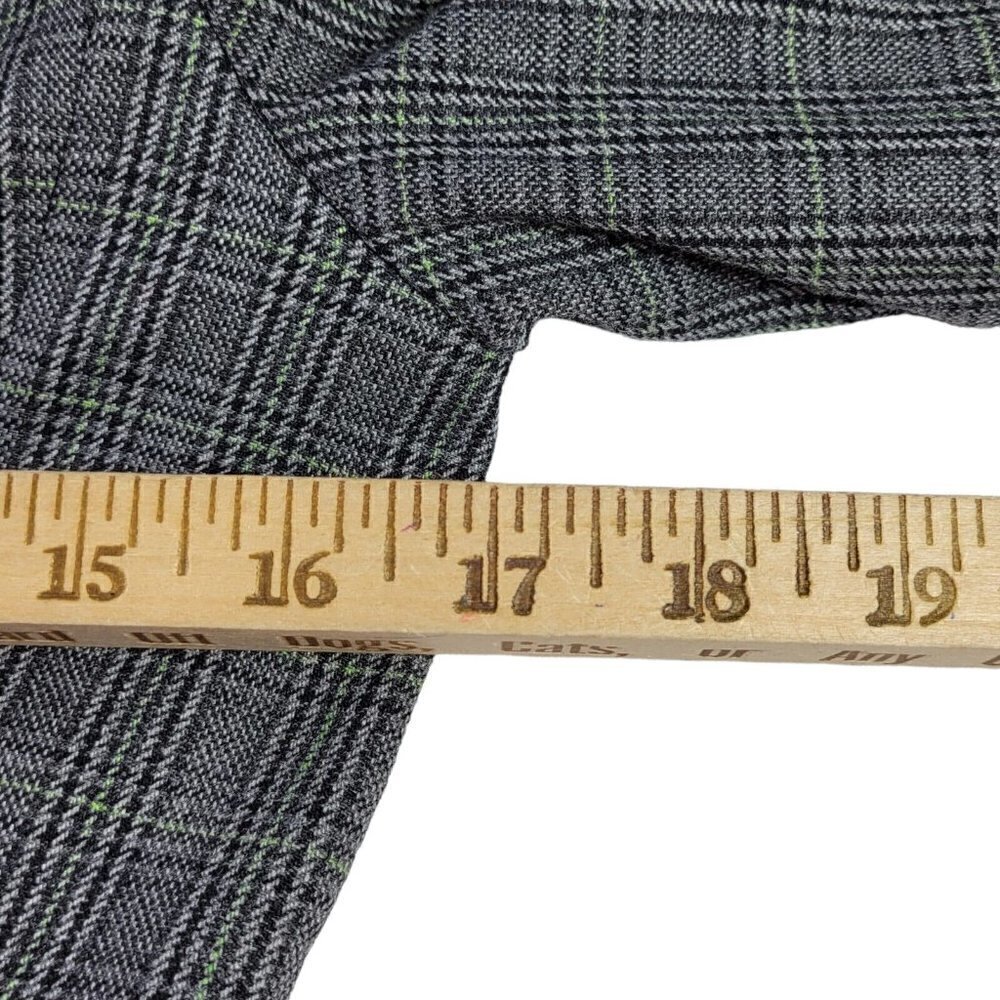Elie Tahari Blazer Sz 6 Flip Contrast Cuffs Black Lime Plaid Pockets Wool Blend - Picture 12 of 14
